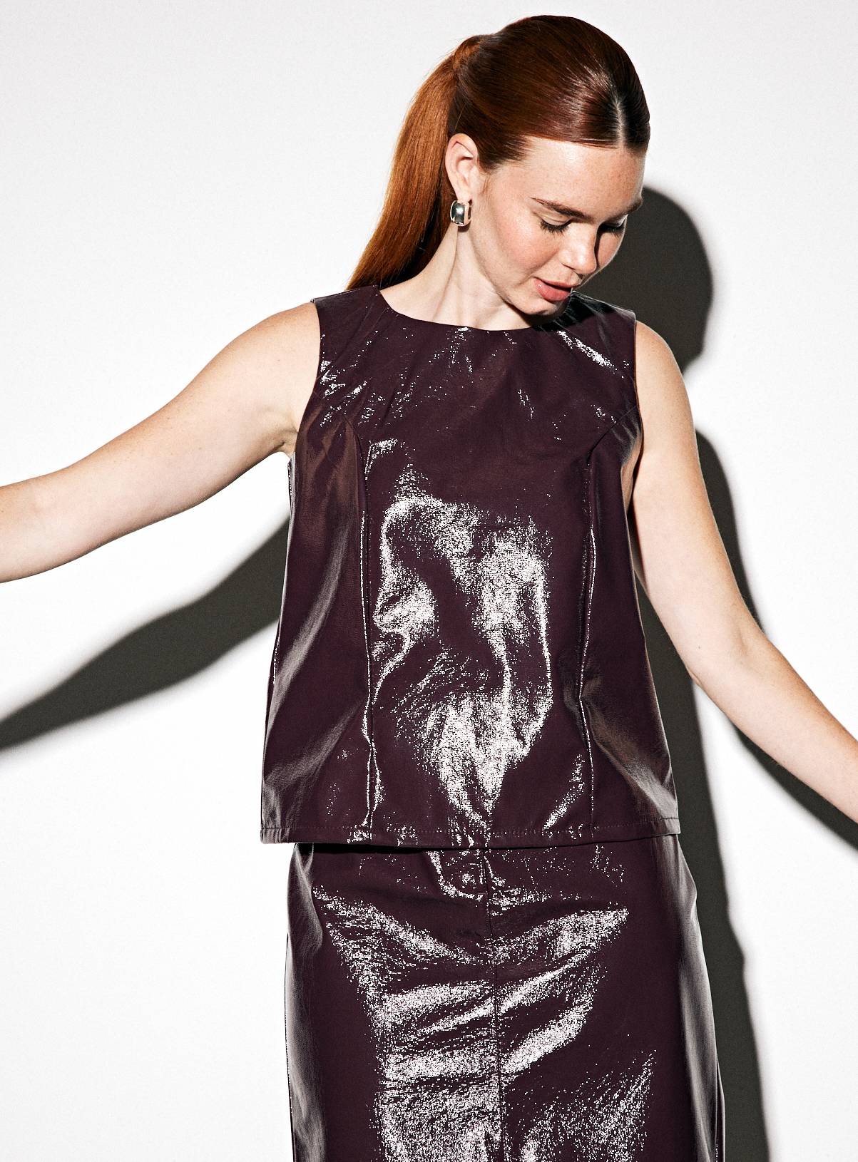 Burgundy Vinyl Co-ord Sleeveless Shell Top 26 - Image 3